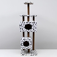 Домик-когтеточка "Квадратный с площадкой и полкой" для кошек, 65х51х173 см, джут, далматинец