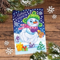 Аппликация перьями и стразами "Снеговик" + бантик