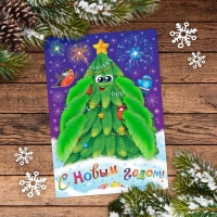 Аппликация перьями и стразами "Елочка" + бантик