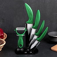 Набор 5 предметов: 4 ножа 7,5/10/13/15 см, овощечистка на подставке "Сочная зелень"