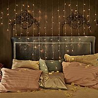 Гирлянда "Бахрома" 2 х 1.5 м с насадками "Сердце", IP20, прозрачная нить, 124 LED, свечение тёплое белое, фиксинг, 220 В