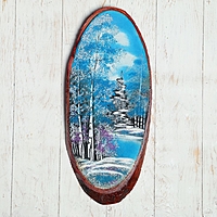 Картина "Зима" на срезе дерева 50 х 23 х 2 см, каменная крошка