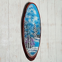 Картина "Зима" на срезе дерева 50 х 23 х 2 см, каменная крошка