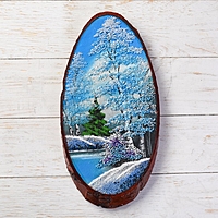 Картина "Зима" в форме среза дерева 40 см, каменная крошка