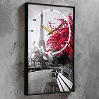 Часы-картина "Цветущее дерево в Париже", 37х60 см  микс