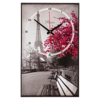 Часы-картина "Цветущее дерево в Париже", 37х60 см  микс