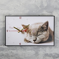 Часы-картина "Серая кошка", 37х60 см