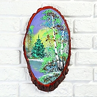 Картина "Зима" на срезе дерева 35 х 16 х 2 см, каменная крошка