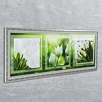 Часы-картина настенные "Белые тюльпаны", 35х100 см  микс