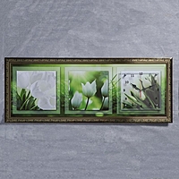 Часы-картина настенные "Белые тюльпаны", 35х100 см  микс