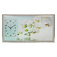 Часы-картина настенные "Водная гладь и белые орхидеи", 50х100 см микс
