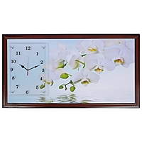 Часы-картина настенные "Водная гладь и белые орхидеи", 50х100 см микс