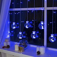 Гирлянда "Бахрома" 2.4 х 0.7 м с насадками "Шарики", IP20, прозрачная нить, 108 LED, свечение синее, 8 режимов, 220 В