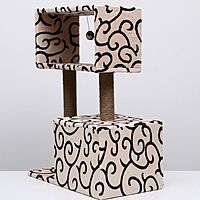 Домик для кошек с когтеточкой "Куб", с мезонином и игрушкой, 60 х 35 х 85 см, микс цветов