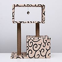 Домик для кошек с когтеточкой "Куб", с мезонином и игрушкой, 60 х 35 х 85 см, микс цветов