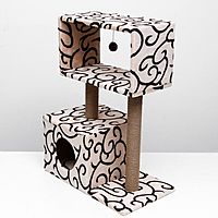 Домик для кошек с когтеточкой "Куб", с мезонином и игрушкой, 60 х 35 х 85 см, микс цветов