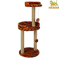 Когтеточка с круглой площадкой и игрушкой, джут, 43 х 43 х 100 см, микс цветов