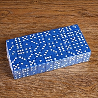 Кубики игральные 1,6 х 1,6 см, синие с белыми точками, фасовка 100 шт.