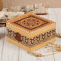 Шкатулка «Узор», шарнирная, 13х13х17 см, береста
