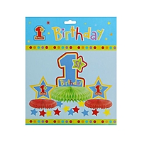Бумажное украшение для стола "Мой первый день рождения", для мальчика, набор 3 шт. + звёздочки