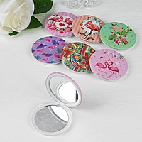 Зеркало складное "Фламинго", круглое, без увеличения, двустороннее d=7,5см, цвет МИКС