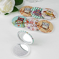 Зеркало складное "Совы", круглое, без увеличения, двустороннее, d=7,5см, цвет МИКС