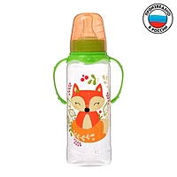 Бутылочка для кормления "Лисичка Соня"250 мл цилиндр, с ручками, цвет зеленый