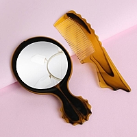 Набор расчёсок, 2 предмета: с ручкой, зеркало, цвет янтарный
