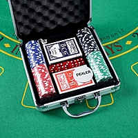 Набор для покера Poker set: 2 колоды карт по 54 шт., 100 фишек, 5 кубиков, в металлическом кейсе