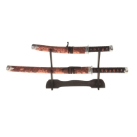 Сувенирное оружие «Катаны на подставке», коричневые ножны, с цветами