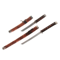 Сувенирное оружие «Катаны на подставке», коричневые ножны, с цветами