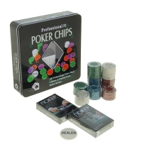 Набор для покера Professional Poker Chips: 2 колоды карт по 54 шт., 100 фишек, фишка дилера, металлическая коробка