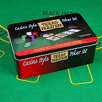Набор для покера в металлической коробке, 200 фишек 4 г., 2 колоды 54 шт., сукно