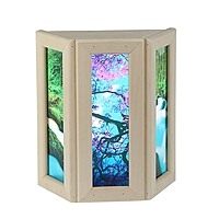 Абажур деревянный "Рисунок 1" со вставками из стекла с УФ печатью, малый, 33х29х12см