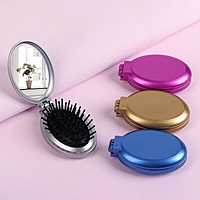 Расчёска массажная складная, с зеркалом, овальная, цвета МИКС