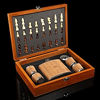 Набор 7в1: фляжка 6oz, 4 рюмки, воронка, шахматы(пешка 1.6, король 4.6),18х24см