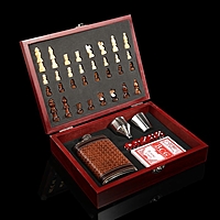 Набор 6в1:фляжка6oz «Соты», рюмка, воронка, 5 кубиков1.5см,карты, шахм(пеш1.6,кор4.6)