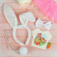 Аксессуары карнавальные для девочки "Милашка", набор: ободок-ушки, термонаклейка, хвостик, бабочка, брошь