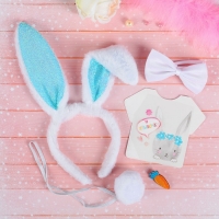Аксессуары карнавальные для девочки "Зайка", набор: ободок-ушки, термонаклейка, хвостик, бабочка, брошь