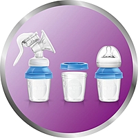 Молокоотсос ручной Natural, в комплекте контейнеры для хранения грудного молока, 3 шт., соска силиконовая, 1 шт.