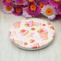 Зеркало складное "Пирожное", круглое, без увеличения, двустороннее, d=7,5см, цвет МИКС