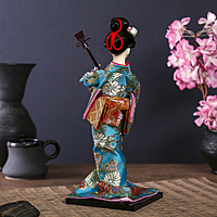 Кукла коллекционная "Гейша в цветочном кимоно с музыкальным инструментом"