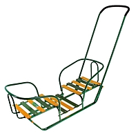 Санки для двойняшек с толкателем, цвет зеленый