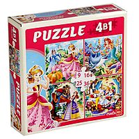 Пазл 4 в 1 Любимые принцессы 9-16-25-36 элементов