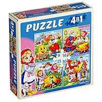 Пазл 4 в 1 Первые русские сказки 9-16-25-36 элементов