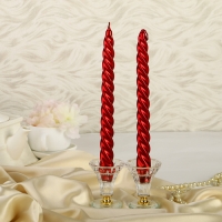 Набор свечей витых, 2 штуки, красный металлик