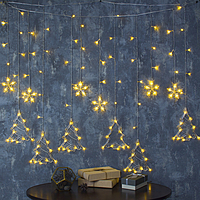 Гирлянда "Бахрома" 2.4 х 0.9 м с насадками "Ёлки", IP20, прозрачная нить, 138 LED, свечение тёплое белое, 8 режимов, 220 В