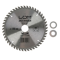 Диск пильный по дереву LOM, точный рез, 190 х 30 мм (кольца на 20, 16), 48 зубьев