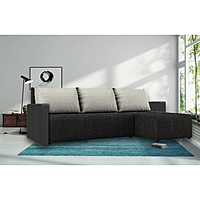 Угловой диван «Алиса 3», еврокнижка, рогожка, цвет савана грей / савана милк / теос блэк