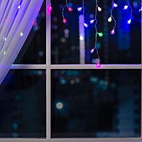 Гирлянда "Бахрома" 1.8 х 0.5 м с насадками "Снежинки", IP20, прозрачная нить, 48 LED, свечение RG/RB, мигание, 220 В